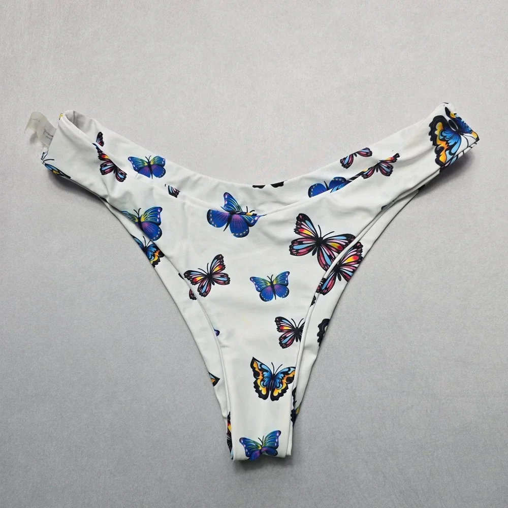 Zaful White Butterfly Thong Swim Beach Cheeky Flirty Boho‎ Bikini Bottom L Large